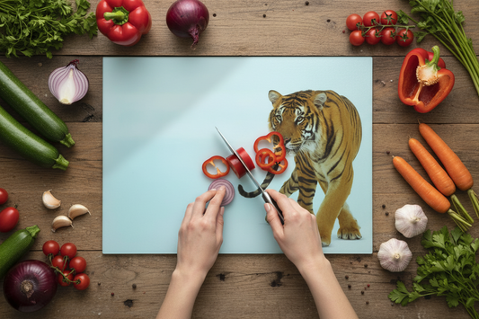 Tiger Glass Chopping Board, Tiger Worktop Saver