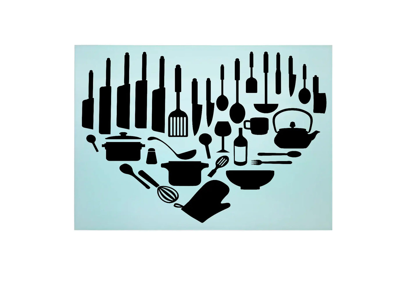 Utensil Heart Glass Chopping Board - Black - Worktop Saver
