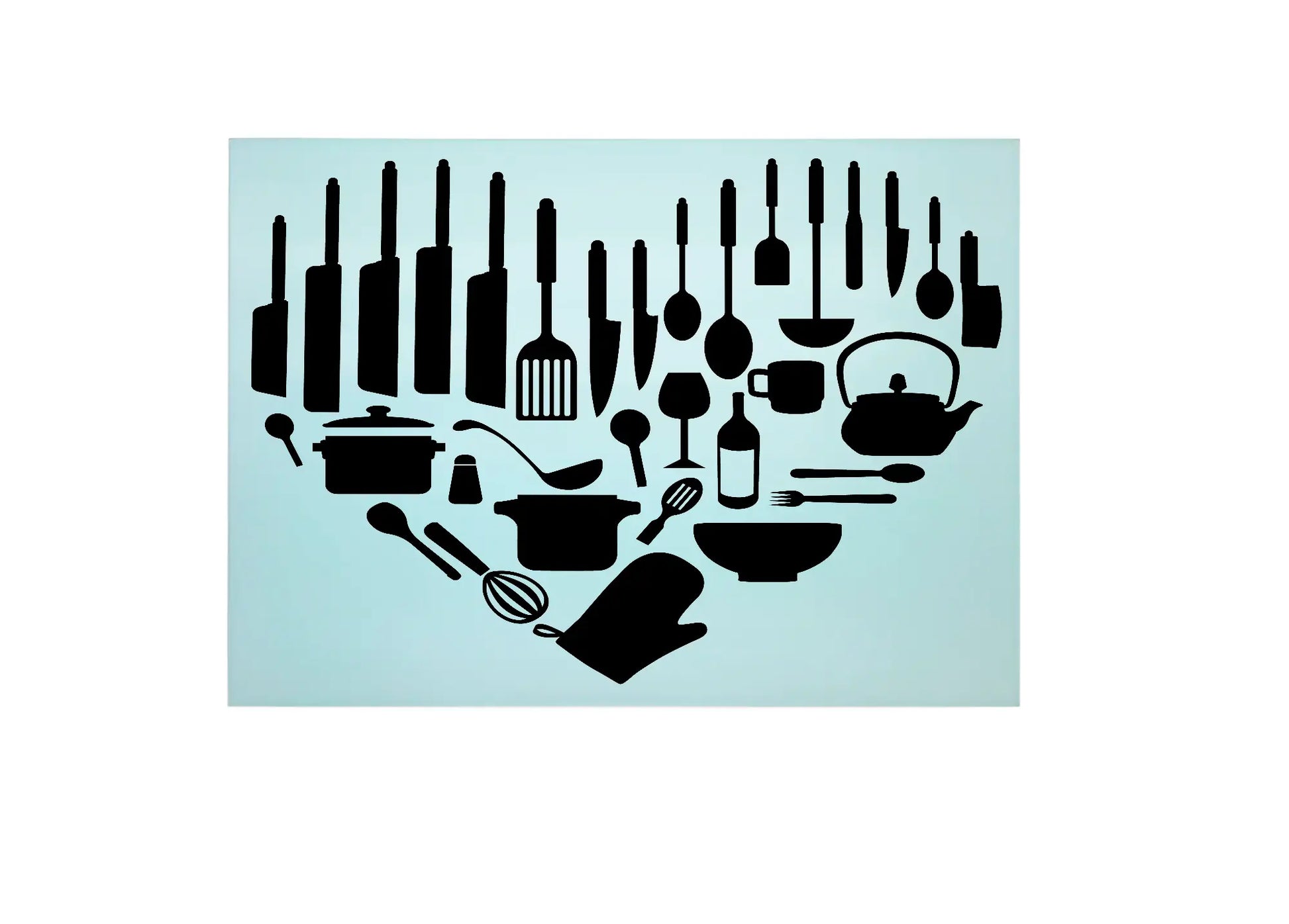 Utensil Heart Glass Chopping Board - Black - Worktop Saver