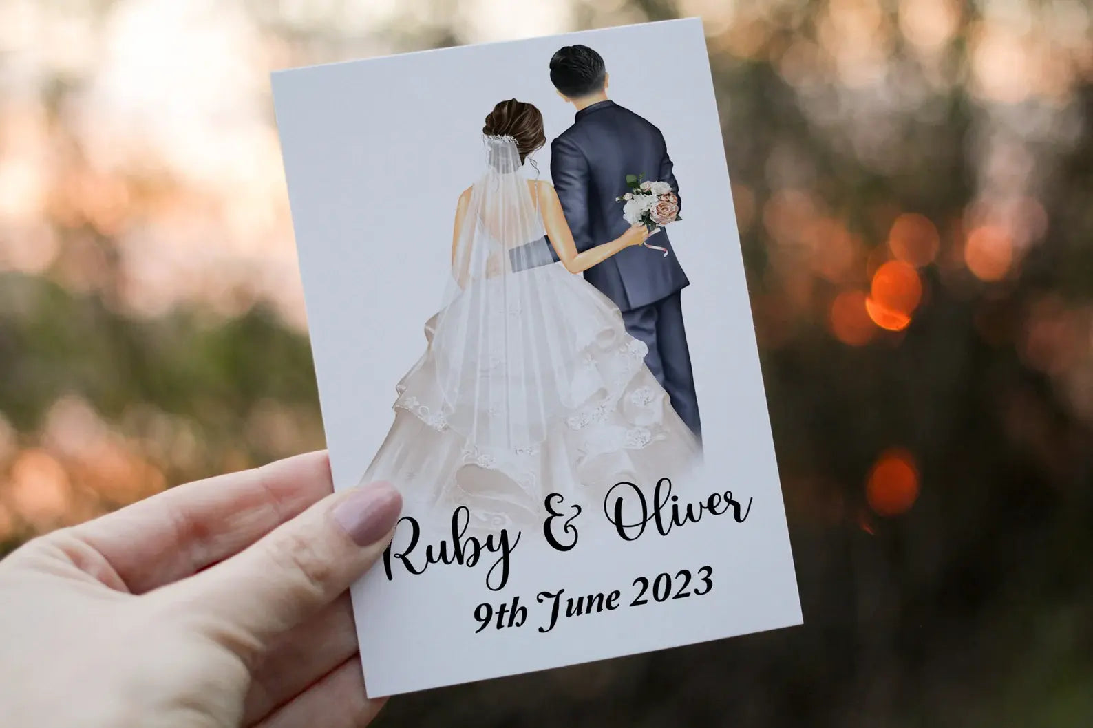 Custom Bride & Groom Wedding Card: Personalised Wedding Day Card
