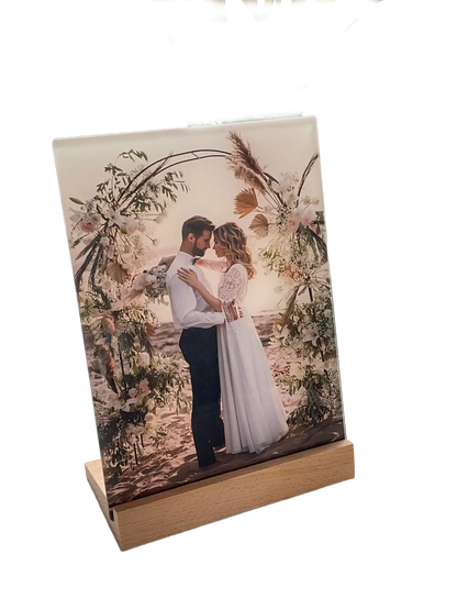 Glass Photo with Wooden Base 20cm x 25cm