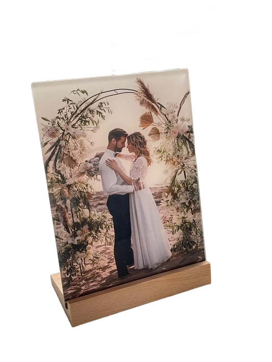 Glass Photo with Wooden Base 15cm x 20cm