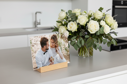 Glass Photo with Wooden Base 15cm x 20cm