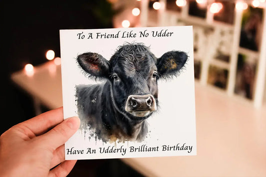 Personalised Welsh Black Cow Birthday Card: Udderly Brilliant