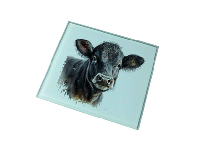 Welsh Black Cow Glass Coaster (Set of 4)