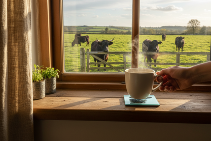 Welsh Black Cow Glass Coaster (Set of 4)