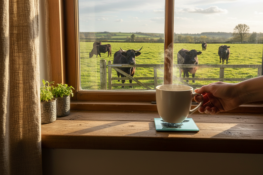 Welsh Black Cow Glass Coaster (Set of 4)