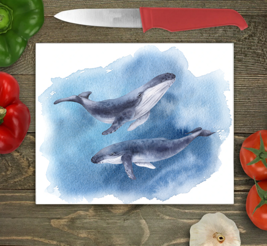 Whale Large Glass Chopping Board, Whale Worktop Saver