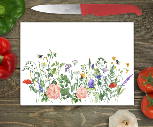 Wild Flower Glass Chopping Board, Wildflower Worktop Saver