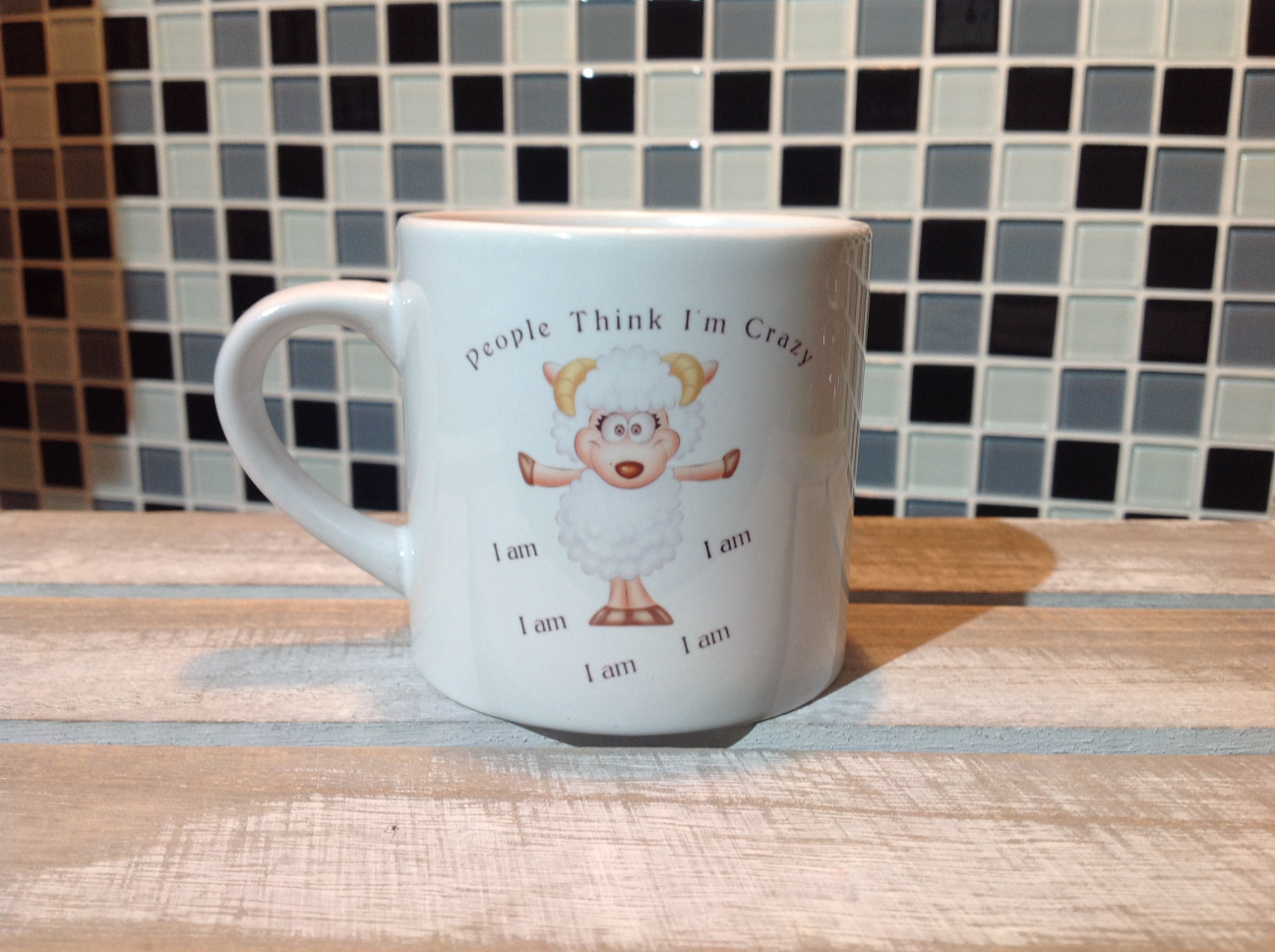 Sheep Espresso Mug - People Think I'm Crazy .. I am - Click Image to Close