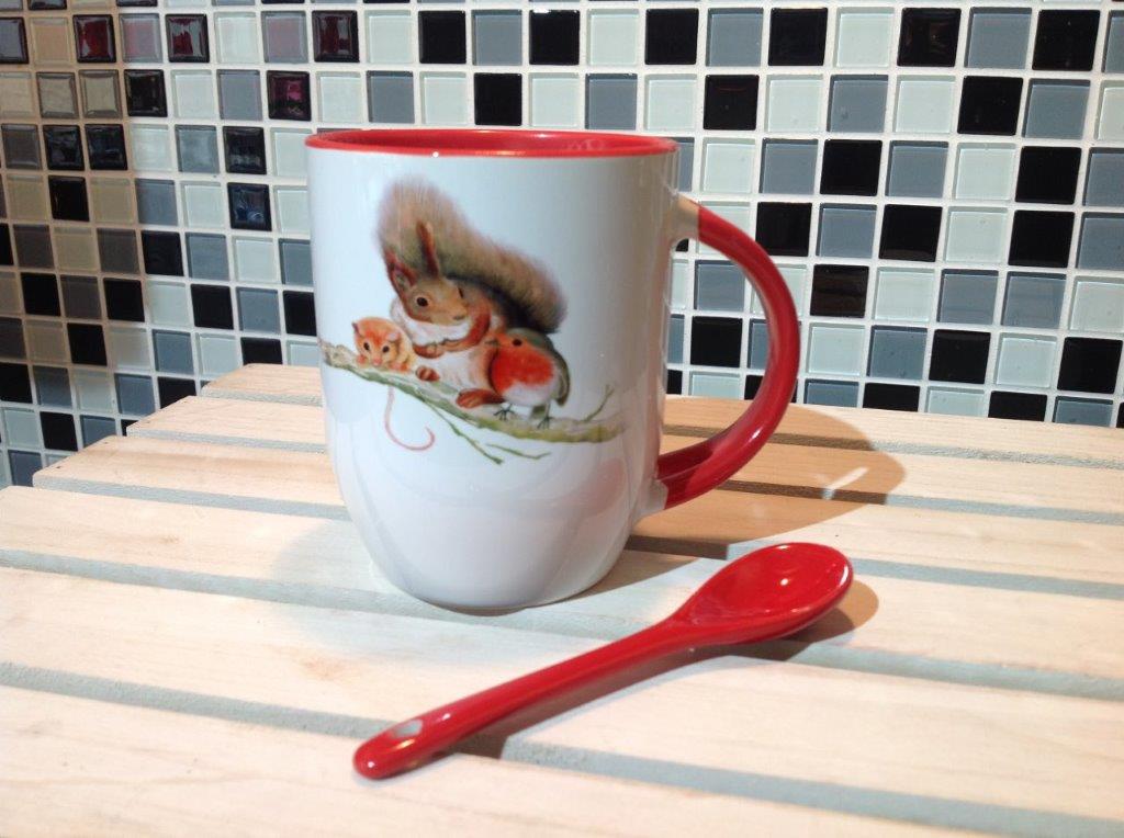 Squirrel, Robin & Vole Mug & Spoon Set