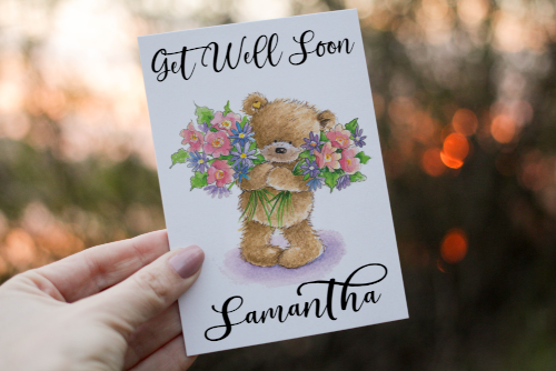 Little Bear With Flower Get Well Card